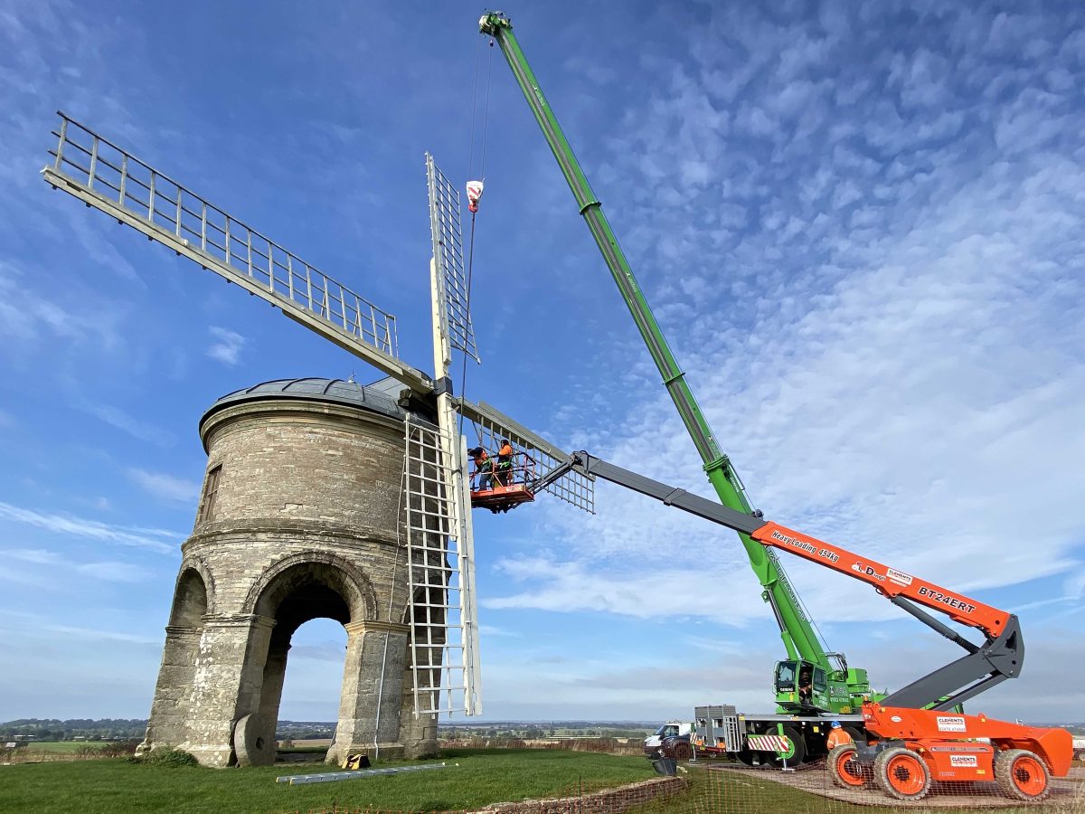 24 metre telescopic boom lift used for Chesterton Windmill Repairs